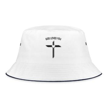 God Loves You, God loves you and is always with you - Bucket Hat - white/navy - Front