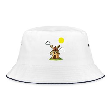 Picturesque vintage-style windmill print - Bucket Hat - white/navy - Front