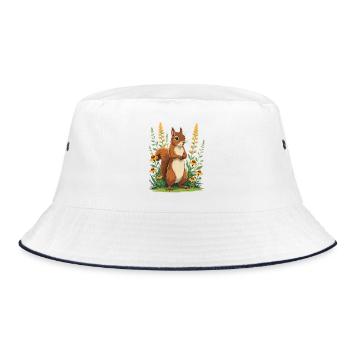 Charming squirrel with flower wreath - Bucket Hat - white/navy - Front