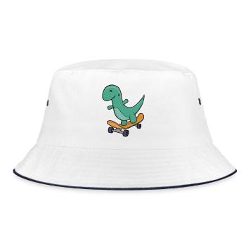 Playful Dinosaur on Skateboard - Bucket Hat - white/navy - Front