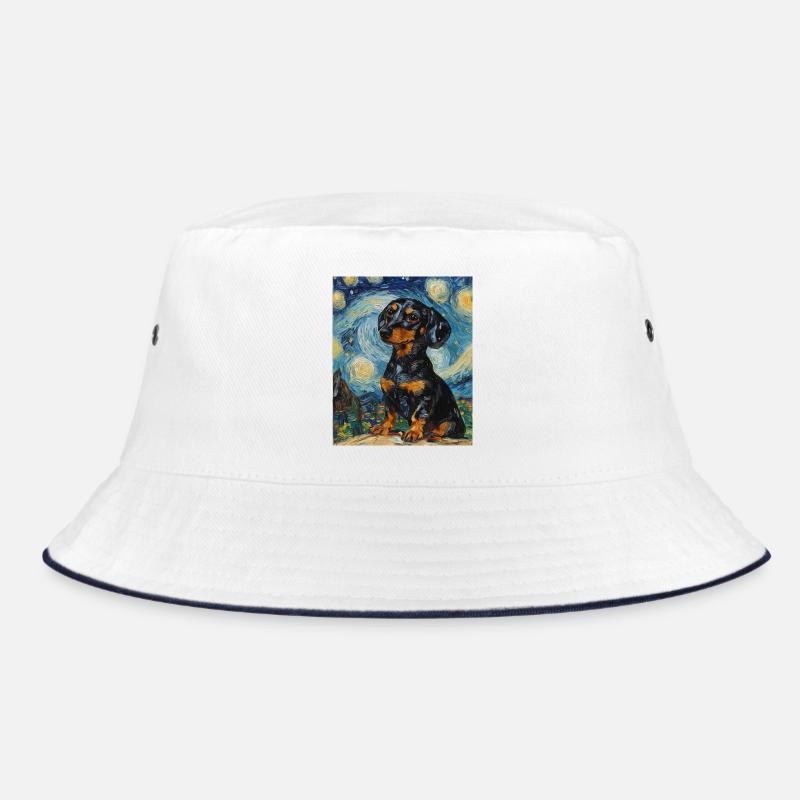 Dackel Hund Van Gogh Style Starry  Bucket Hat