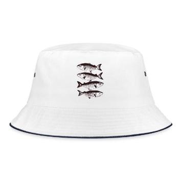 Stylised Fish Pattern  - Bucket Hat - white/navy - Front