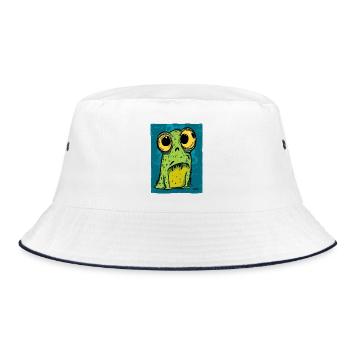 Cartoon Frog with big eyes - Bucket Hat - white/navy - Front