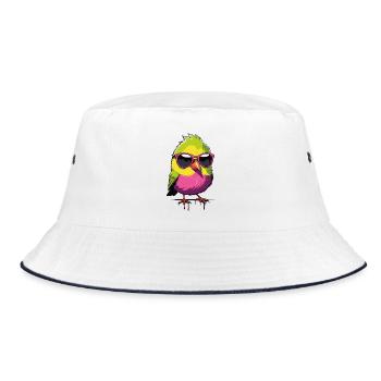 Colorful bird with sunglasses - Bucket Hat - white/navy - Front