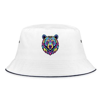 Neon Tribal Bear Illustration - Bucket Hat - white/navy - Front