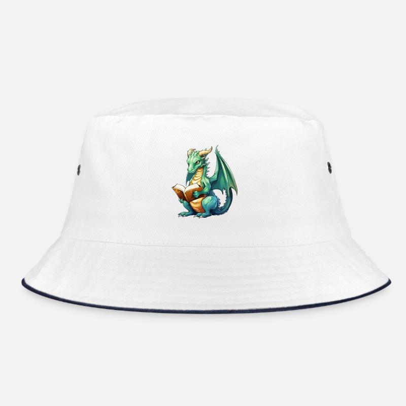Fantasy-Lese-Drache mit Buch Bucket Hat