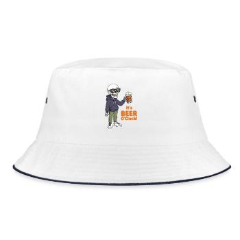 Skelett mit Bier und Sonnenbrille - Bucket Hat - Weiß/Navy - Vorne