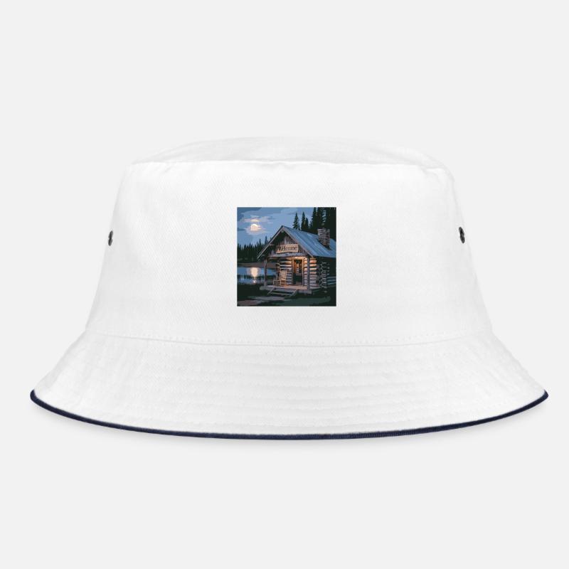 Rustic Lake Cabin Night Scene Bucket Hat
