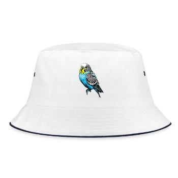 Bunter Wellensittich VektorDesign - Bucket Hat - Weiß/Navy - Vorne