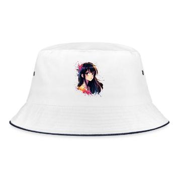 Anime girl with color explosion - Bucket Hat - white/navy - Front
