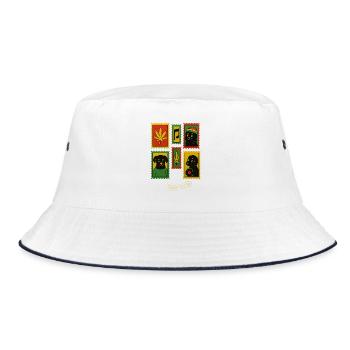 Retro Cannabis Dog Band Poster, Reggae Style  - Bucket Hat - white/navy - Front