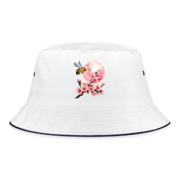 Moon and Cherry Blossom - Bucket Hat - white/navy - Front