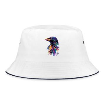 Rabe Krähe Vogel Rabenkrähe Dohle Schwarze Raben - Bucket Hat - Weiß/Navy - Vorne