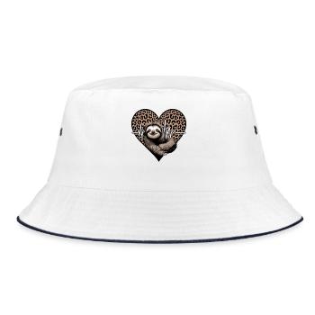 Lässiges Faultier Herz Leopard Muster - Bucket Hat - Weiß/Navy - Vorne