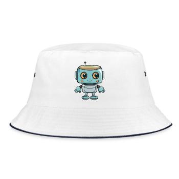 Niedlicher Roboter-Print für Kinder - Bucket Hat - Weiß/Navy - Vorne