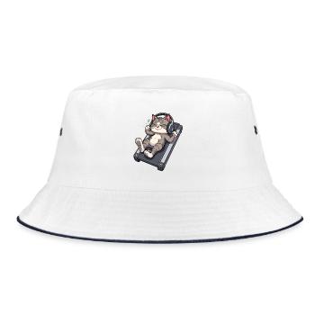 Katzenbeat auf dem Laufband - Bucket Hat - Weiß/Navy - Vorne