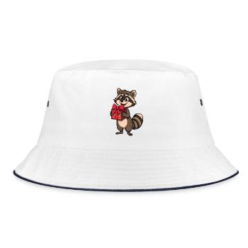 Raccoon with gift package - Bucket Hat - white/navy - Front