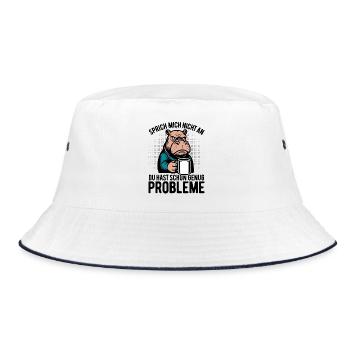 Don't talk to me - Hippo with coffee - Bucket Hat - white/navy - Front