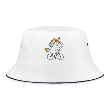 Regenbogen-Einhorn auf Fahrrad - Bucket Hat - Weiß/Navy - Vorne