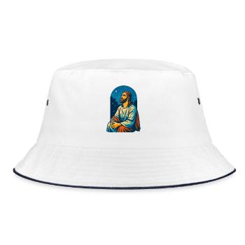Divine Night Gaze Jesus, Christian Art  - Bucket Hat - white/navy - Front