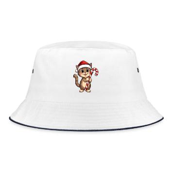 Cat with candy cane Christmas fun - Bucket Hat - white/navy - Front