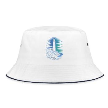 Lighthouse on the rocky coastal path - Bucket Hat - white/navy - Front