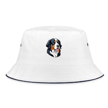 Berner Sennenhund Portrait Cartoon - Bucket Hat - Weiß/Navy - Vorne