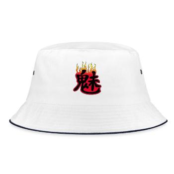 Japanese kanji for the word demon - Bucket Hat - white/navy - Front