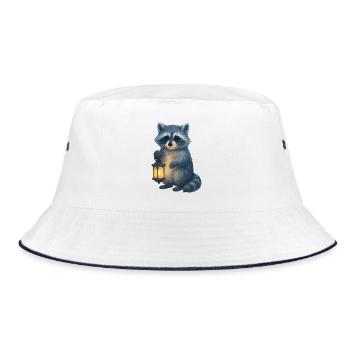 Waschbär mit Laterne – Winter Design - Bucket Hat - Weiß/Navy - Vorne
