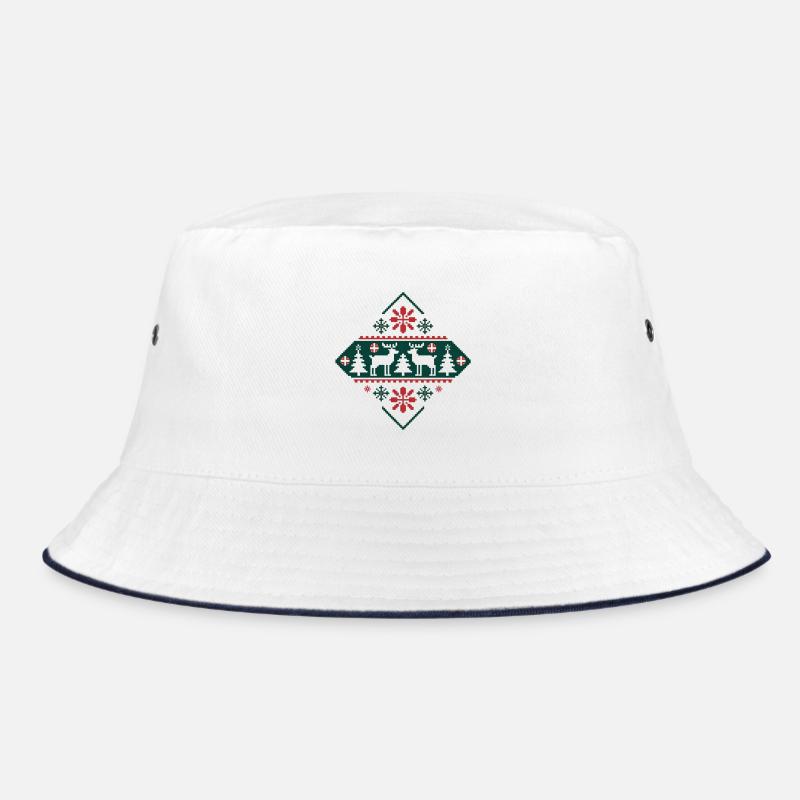 Retro Pixel Art Christmas Pattern Deer and Fir Trees Bucket Hat