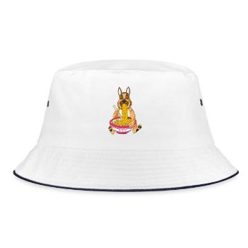 German Shepherd Eating Ramen - Bucket Hat - white/navy - Front