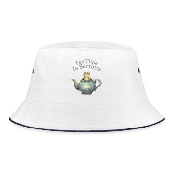 Tea Time is Serious – Frog in Teapot - Bucket Hat - Weiß/Navy - Vorne
