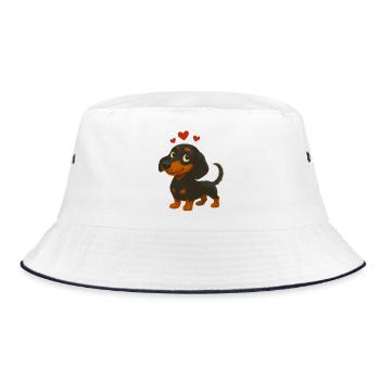 Verliebter Cartoon Dackel – Süßes Hundemotiv - Bucket Hat - Weiß/Navy - Vorne
