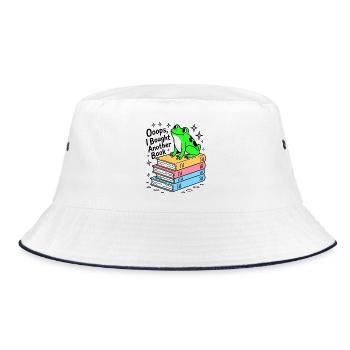 Lesender Frosch auf Bücher - Literatur Spruch - Bucket Hat - Weiß/Navy - Vorne