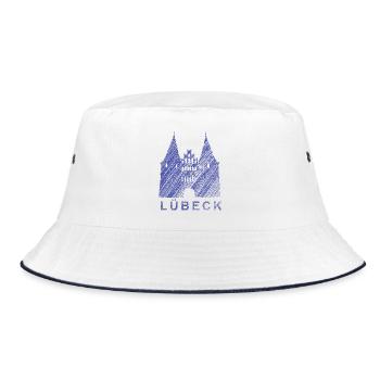 Lübeck Holstentor – Künstlerischer Sketch-Style - Bucket Hat - Weiß/Navy - Vorne