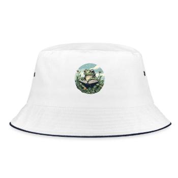 Frog Reading - Bucket Hat - white/navy - Front