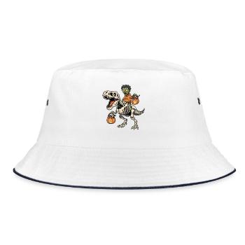 Zombie Riding Skeleton T-Rex Halloween Dinosaur - Bucket Hat - white/navy - Front