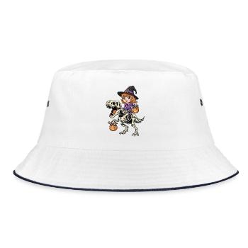 Witch Rides Skeleton T-Rex Halloween Dinosaur - Bucket Hat - white/navy - Front
