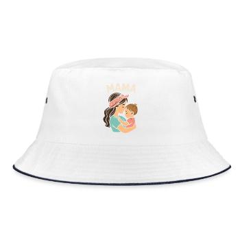 Mutterliebe: Mama und Kind Umarmung - Bucket Hat - Weiß/Navy - Vorne