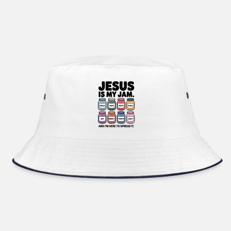 Jesus Ist Mein Jam Hoffnung Gnade Glaube Frieden - Bucket Hat - Weiß/Navy