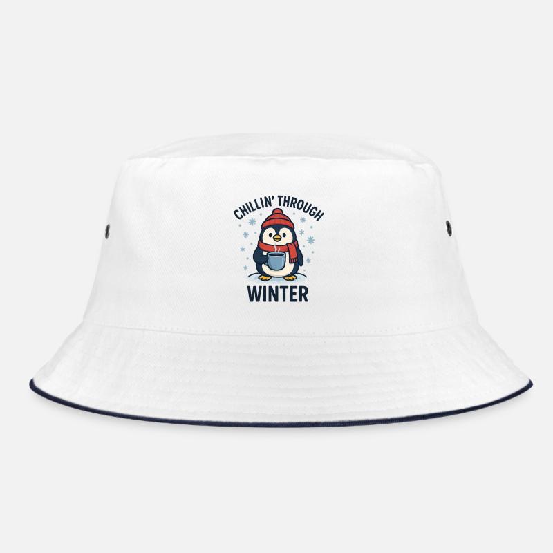 Funny penguin with coffee cup Bucket Hat