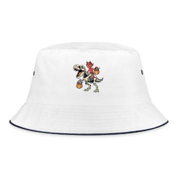 Demon Riding Skeleton T-Rex Halloween Dinosaur - Bucket Hat - white/navy - Front