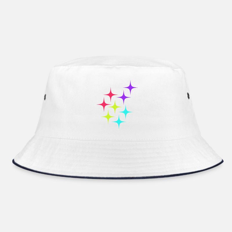 Bunte Sterne sparkle Muster - Bucket Hat - Weiß/Navy