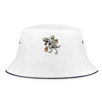 Alien Rides Skeleton T-Rex Halloween Dinosaur - Bucket Hat - white/navy - Front