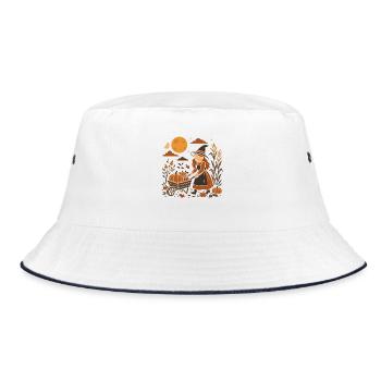 Autumn Witch with Pumpkin Cart - Bucket Hat - white/navy - Front
