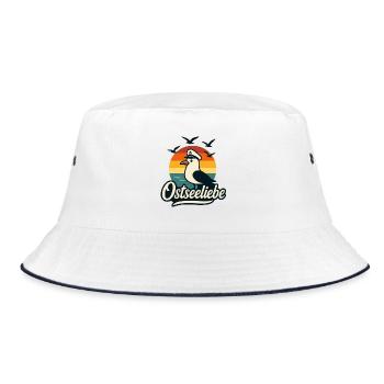 Ostsee Hafenliebe Möwe Kapitän Meerliebe - Bucket Hat - Weiß/Navy - Vorne