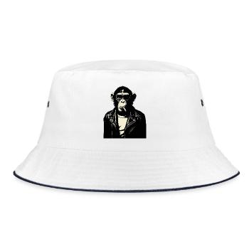 Chimp Rebel Biker Illustration - Bucket Hat - white/navy - Front