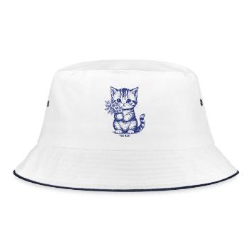 Antifa Niedliche Katze  FCK NZS Frauen Statement - Bucket Hat - Weiß/Navy - Vorne