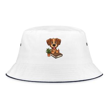 Lernpfote Hund mit Buch und Pflanze - Bucket Hat - Weiß/Navy - Vorne