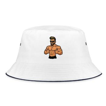 Muskelheld mit Sonnenbrille - Bucket Hat - Weiß/Navy - Vorne